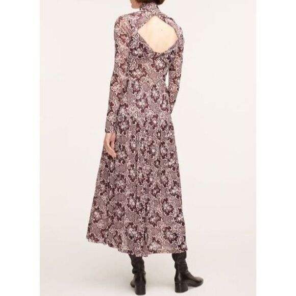 Rebecca Taylor Women's Sz XS Red Rochelle Fleur Pleated Mock Neck Dress - Picture 2 of 12